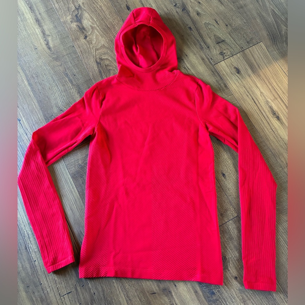 Women's Athleta Red Hooded Rib-Knit Sweater